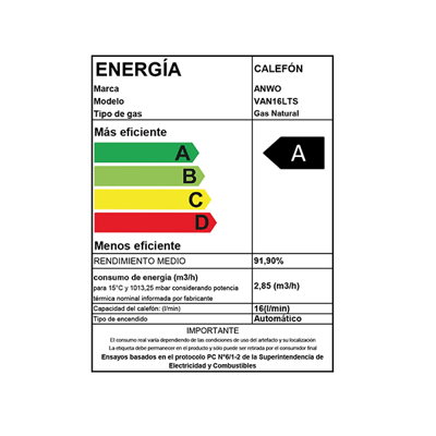CALEFÓN ANWO 16 L/M HITECH HYDRO 28 TIRO FORZADO NG
